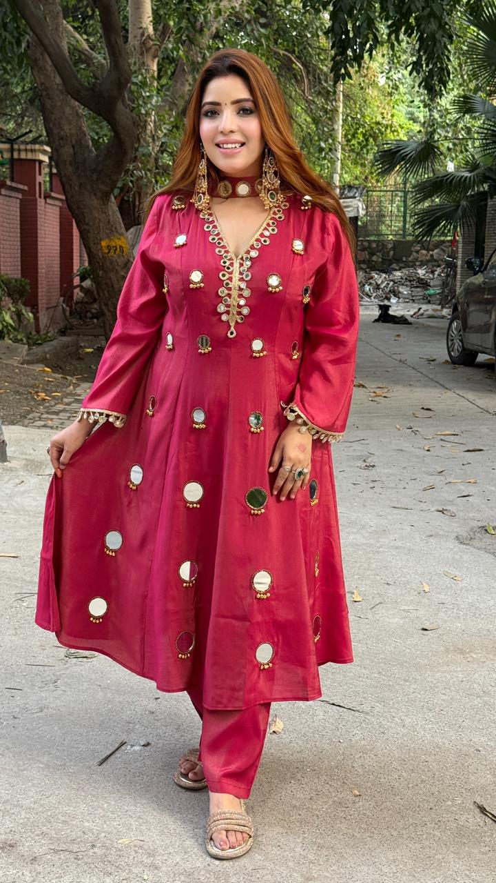 Avisha Anarkali- Red, Magenta